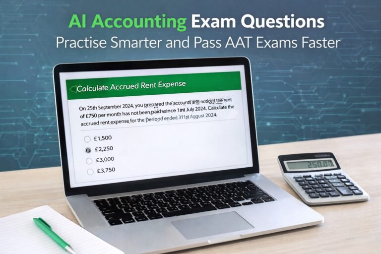 If you’re studying for your AAT exams, one thing becomes clear very quickly: You don’t fail because you didn’t read enough. You fail because you didn’t practise the right way. That’s where AI accounting exam questions are changing the game. Instead of relying on static question banks, AI can now generate unlimited, tailored exam-style questions based on your weak areas. This means your revision becomes targeted, efficient, and far more effective.