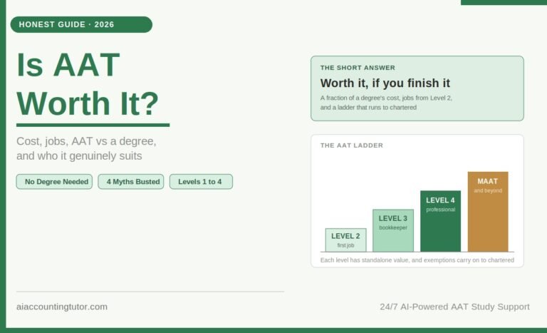 Student weighing whether the AAT qualification is worth it with support from the AI Accounting Tutor